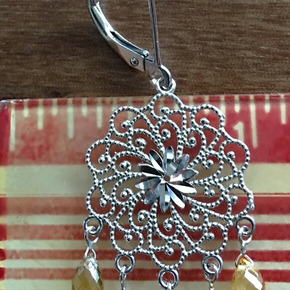 ✨ BRAND NEW NEVER WORN 14K White Gold Natural Yellow Sapphire Briolette Earrings - Picture 12 of 12